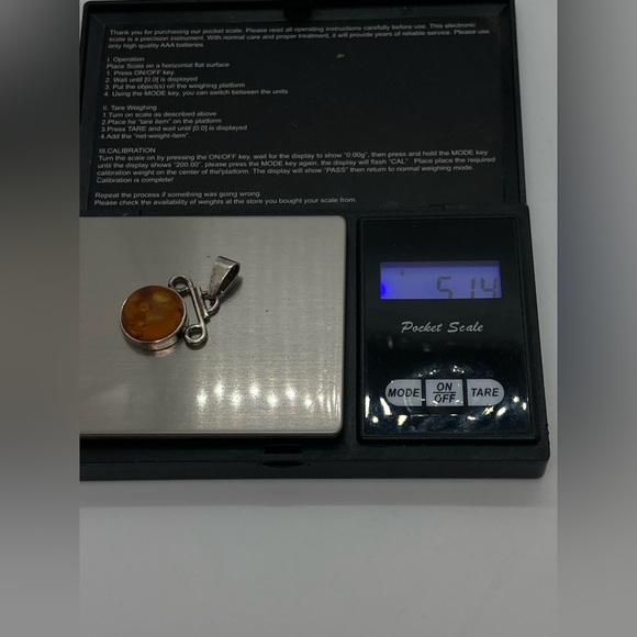 Vtg Sterling & Amber Cabochon Modernist Abstract Pendant 925 Silver | 1.4” x .9” - Picture 9 of 12